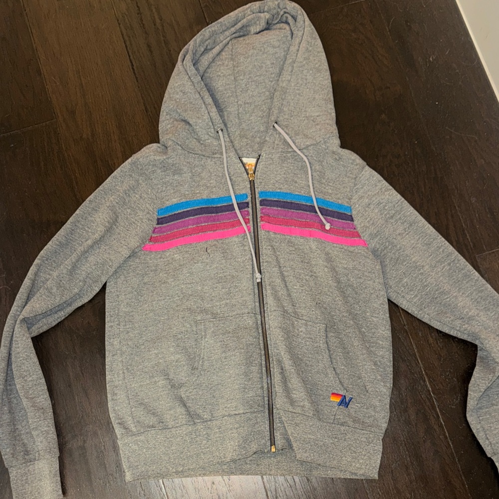 Aviator Nation Gray Hoodie with Colorful Accents